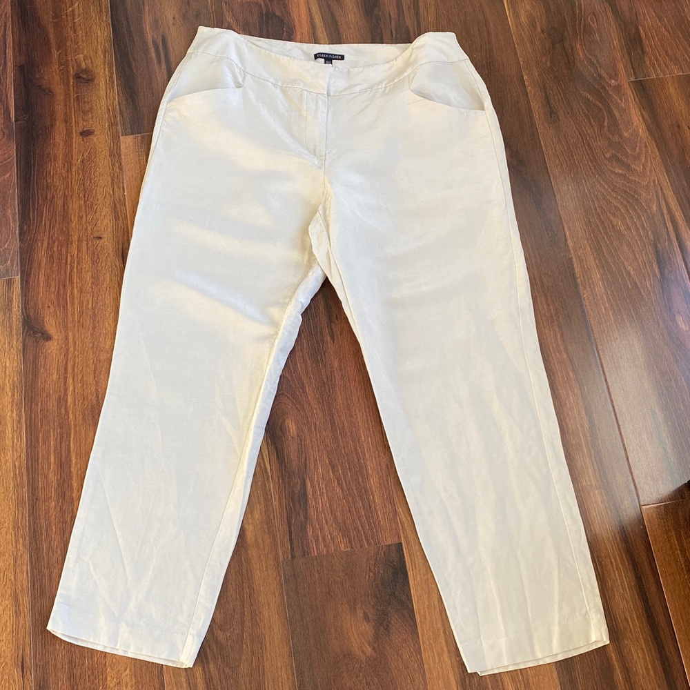 Eileen Fisher Organic Linen Silk Straight Ankle Pants Lightweight